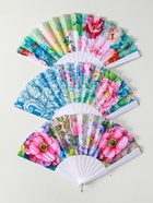 Веер складной «Цветы и узоры», широкие лопасти, золото, 23 см, МИКС 9315070