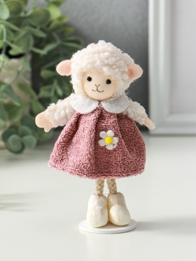 Фигурка «Белая овечка в пыльно-розовом платье», 5×6.5×13 см