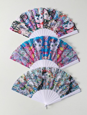 Веер складной «Котики. Цветочная абстракция», широкие лопасти, 23 см, МИКС 10933334