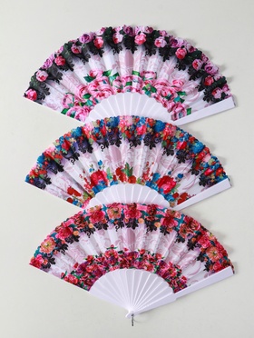 Веер складной «Цветочный», широкие лопасти, 23 см, МИКС 10933336