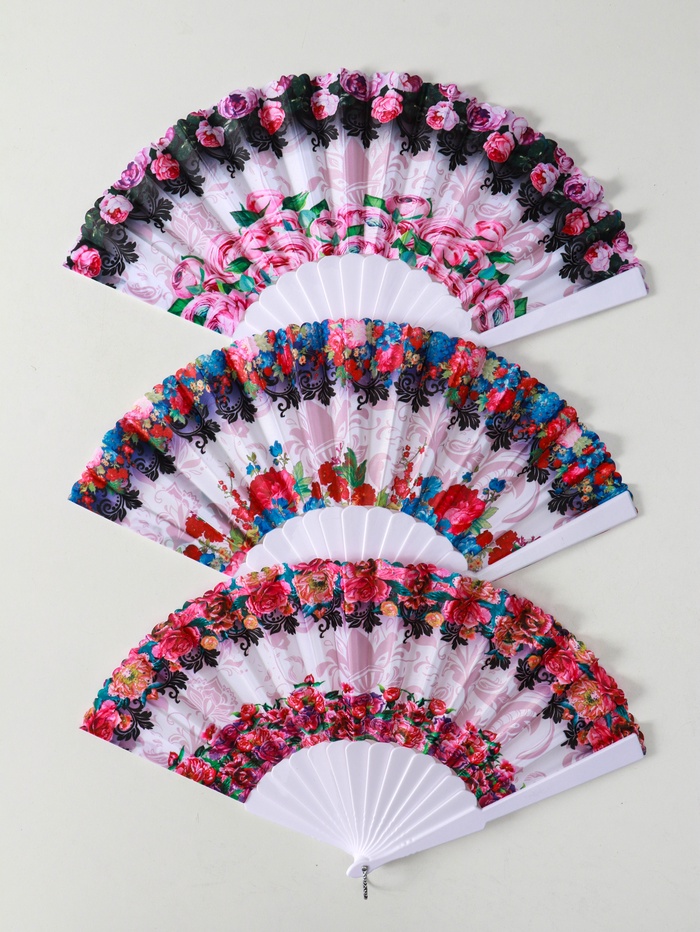 Веер складной «Цветочный», широкие лопасти, 23 см, МИКС - Фото 1