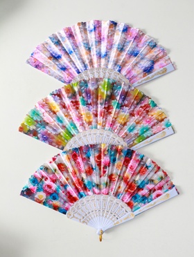 Веер складной «Россыпь цветов», широкие лопасти, 23 см, МИКС (комплект 12 шт)