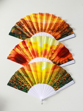 Веер складной «Подсолнухи», широкие лопасти, 23 см, МИКС 10933339