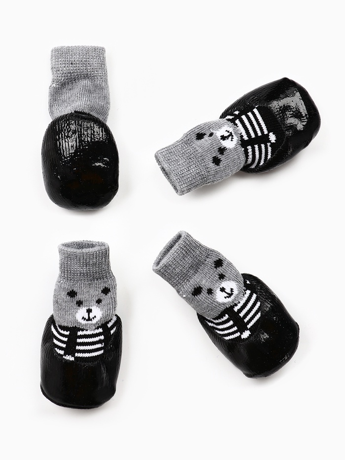 Носки «Мишки», размер M, 4.5×6 см, с прорезиненной подошвой, чёрные - Фото 1