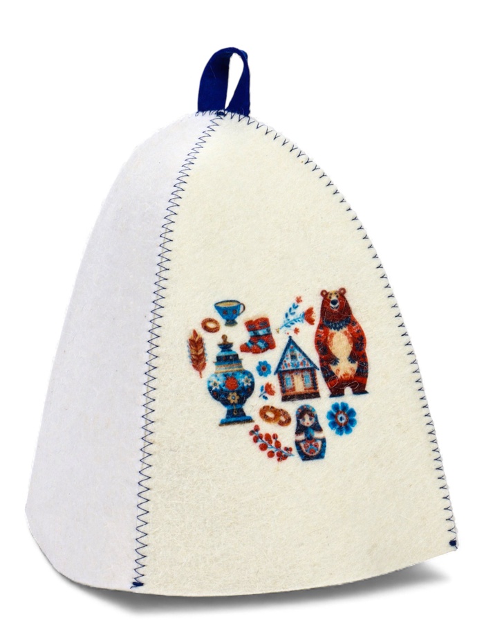 Шапка для бани и сауны «Русские традиции», полиэфир, шерсть, белая