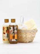 Подарочный набор новогодний в деревянной корзине: гель для душа, пена для ванны и полотенце, аромат тыквенный пирог и ванильный пряник, URAL LAB 10952758
