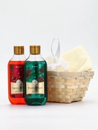 Подарочный набор новогодний в деревянной корзине: гель для душа, пена для ванны и полотенце, аромат хвойный лес и вишнёвый пирог, URAL LAB 10952761