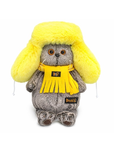 Мягкая игрушка «Кот Басик в желтой меховой шапке», 22 см