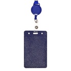 УЦЕНКА Бейдж-карман вертикальный, внешний карман 110×68 мм, внутренний 85×54 мм, кожзам, синий, лента 80×1.2 см - Фото 1