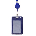 УЦЕНКА Бейдж-карман вертикальный, внешний карман 110×68 мм, внутренний 85×54 мм, кожзам, синий, лента 80×1.2 см - Фото 2