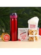 УЦЕНКА подарочный набор новогодний «С Новым годом», чай 50 г, крем-мед 120 г, носки 36-39 р, термос 500 мл, арахис в глазури 100 г - Фото 2