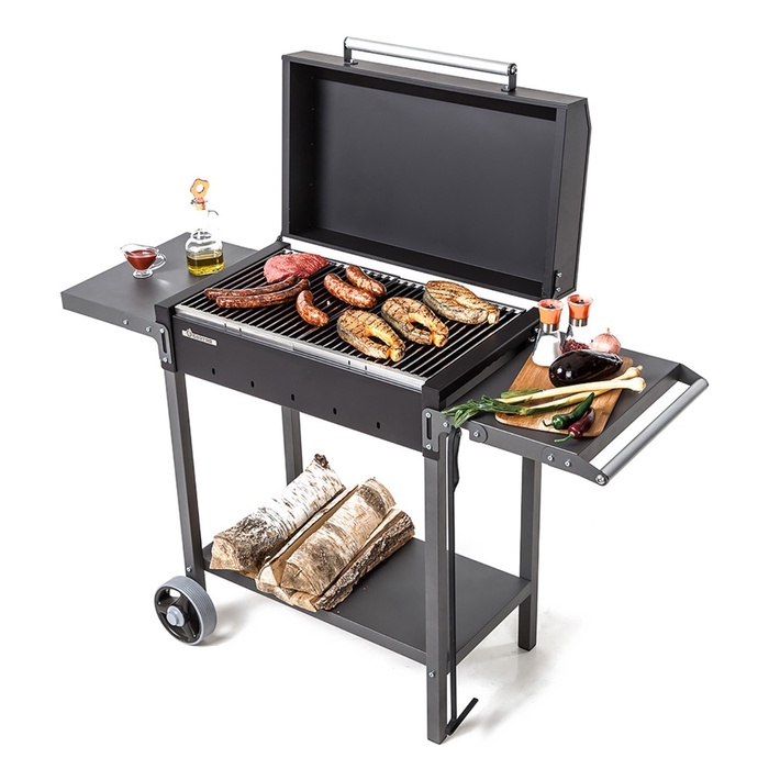 УЦЕНКА Мангал «MAH 203», 128.5×52×90.1 см, 2 мм, колеса, боковые полки, крышка - Фото 1