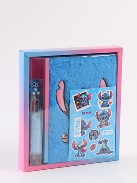 Блокнот пушистый и ручка многоцветная «Стич», голубой