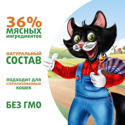 Влажный корм для кошек «Ферма кота Фёдора», сочные кусочки в соусе, с индейкой, 85 г
