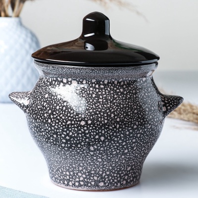 УЦЕНКА Горшок керамический для запекания №6, 0.65 л / 12×12 см, мрамор, нет крышки