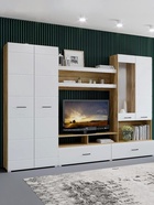 УЦЕНКА Гостиная Ненси 1, 2800×2000×466, Дуб золотой/Белый - Фото 1