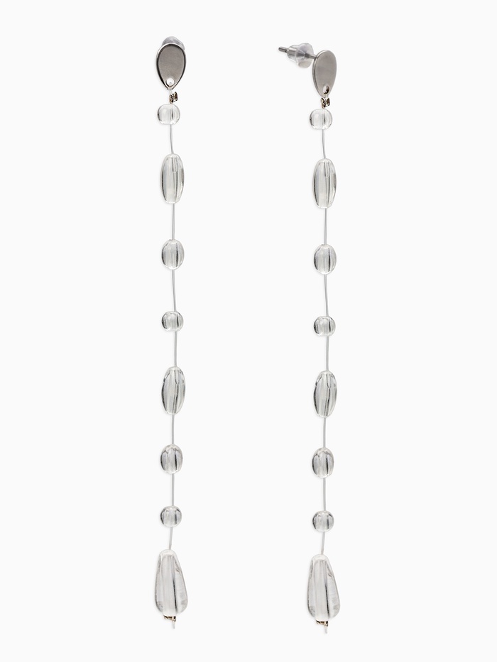 Серьги на леске «Капля росы», белые в серебре - Фото 1