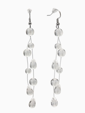 Серьги на леске «Капля росы. Веточка», белые в серебре