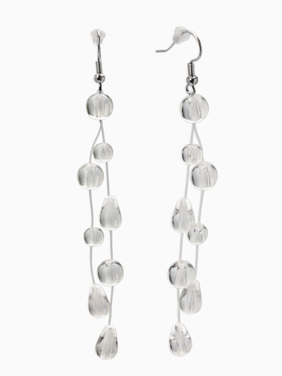 Серьги на леске «Капля росы. Веточка», белые в серебре