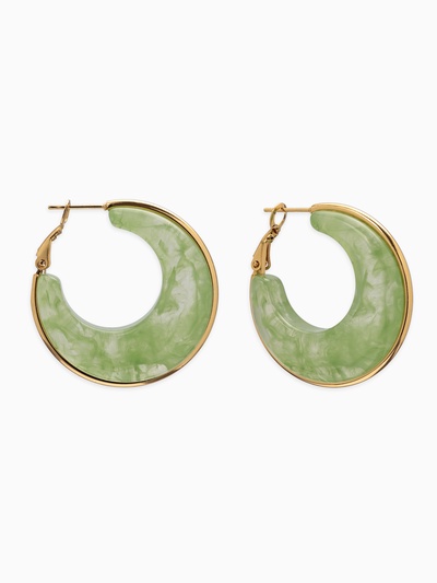 Серьги-кольца акрил «Тренд», нефритовые в золоте