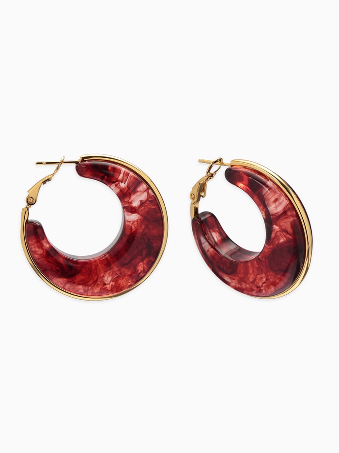 Серьги-кольца акрил «Тренд», бордовые в золоте - Фото 1