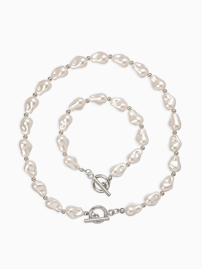 Набор 2 предмета: бусы, браслет «Жемчуг барочный. Капля», 40/18 см, белый в серебре
