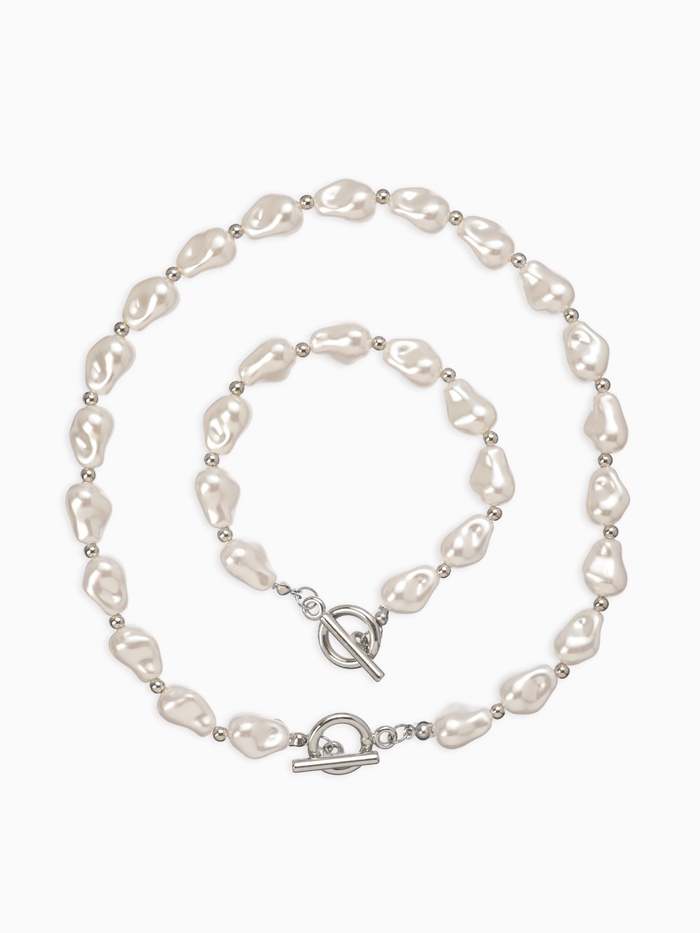 Набор 2 предмета: бусы, браслет «Жемчуг барочный. Капля», 40/18 см, белый в серебре - Фото 1