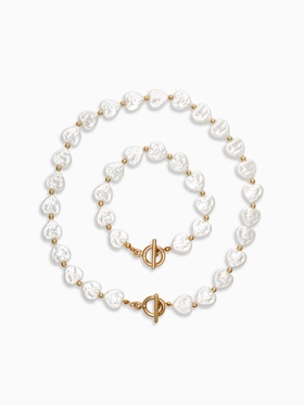 Набор 2 предмета: бусы, браслет «Жемчуг барочный», сердечки, 40/18 см, белый в золоте 10936572
