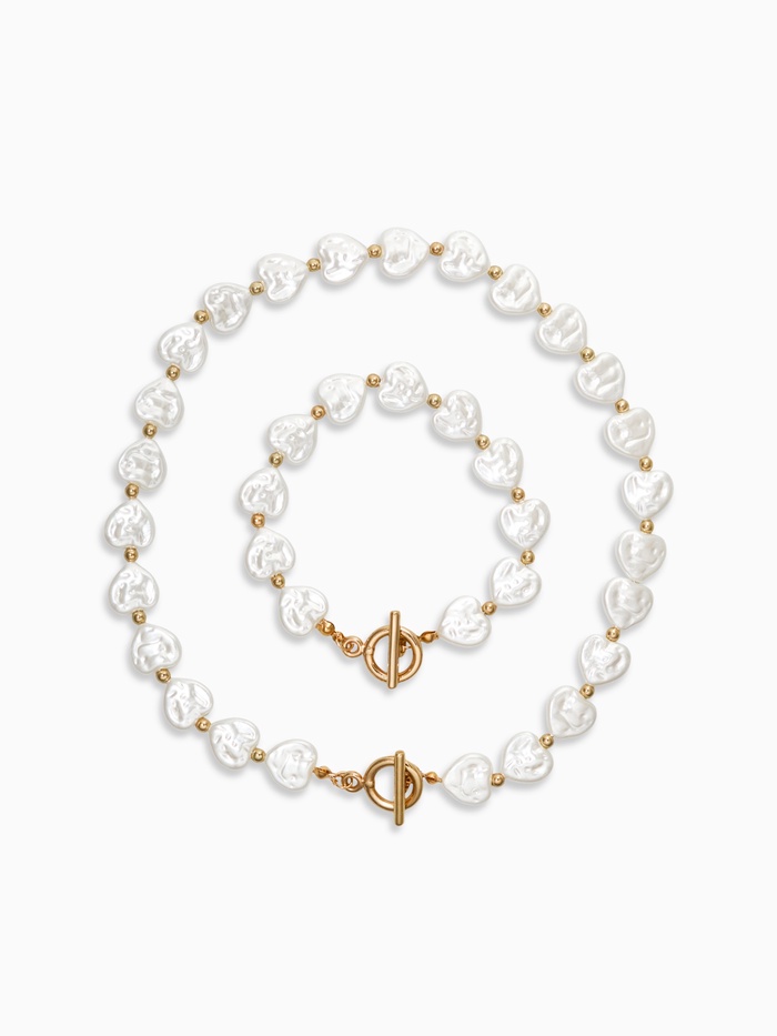 Набор 2 предмета: бусы, браслет «Жемчуг барочный. Сердечки», 40/18 см, белый в золоте - Фото 1