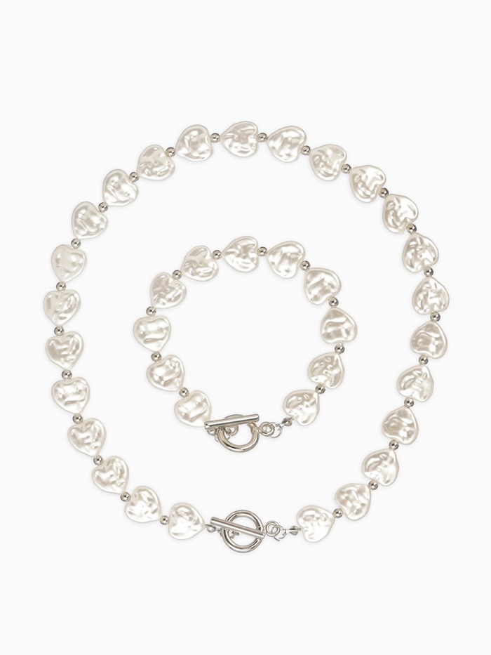 Набор 2 предмета: бусы, браслет «Жемчуг барочный. Сердечки», 40/18 см, белый в серебре - Фото 1