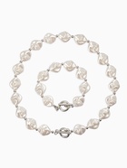 Набор 2 предмета: бусы, браслет «Жемчуг барочный. Ромб», 40/18 см, белый в серебре 10936575