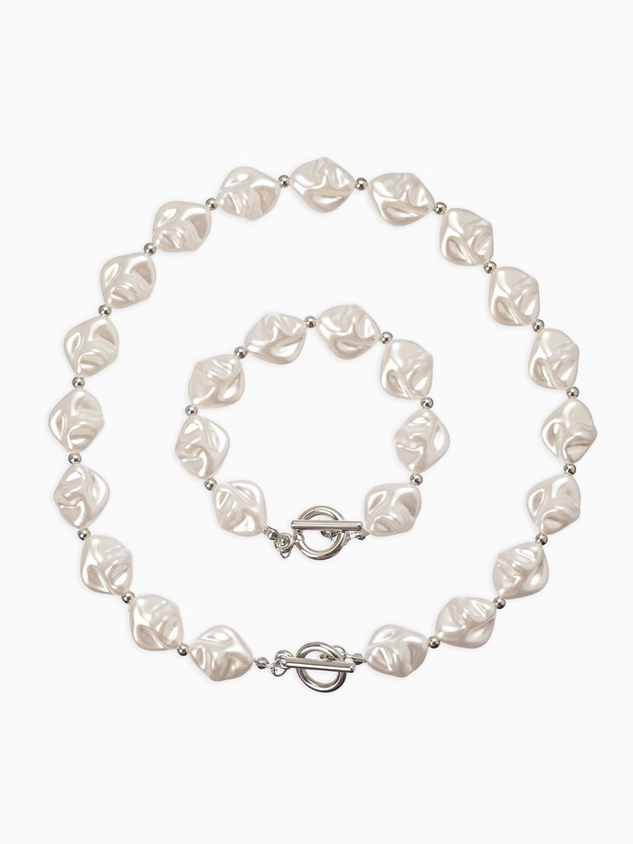 Набор 2 предмета: бусы, браслет «Жемчуг барочный. Ромб», 40/18 см, белый в серебре - Фото 1