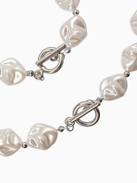 Набор 2 предмета: бусы, браслет «Жемчуг барочный. Ромб», 40/18 см, белый в серебре