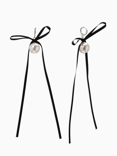 Серьги «Бантик с жемчугом», №16, белый, чёрный в серебре