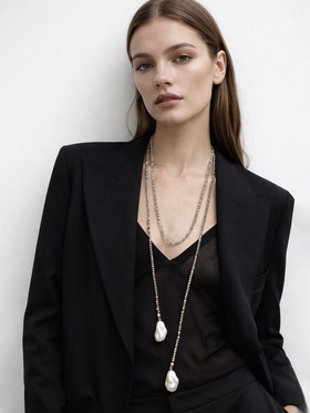 Бусы "Нить стекла" с подвесами жемчуг, L=120см №2, цвет серый АВ