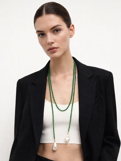 Бусы бисерные с подвесами жемчуг «Нить стекла», L=120 см, №2, зелёные