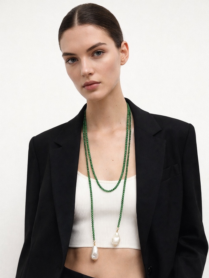 Бусы бисерные с подвесами жемчуг «Нить стекла», L=120 см, №2, зелёные - Фото 1