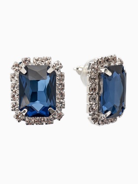 Серьги со стразами "Роскошь", прямоугольник, цвет тёмно.сине-белый в серебре