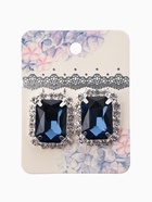 Серьги со стразами "Роскошь", прямоугольник, цвет тёмно.сине-белый в серебре - фото 809382135