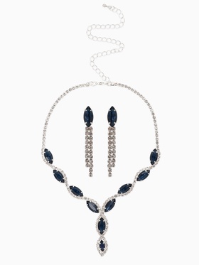 Набор 2 предмета: серьги, колье «Вечерний шик. Лепестки», белый, синий в серебре
