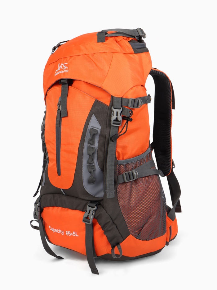 Рюкзак туристический, 65+5 литров, отдел на шнурке, 5 наружных карманов, 2 внутренних кармана, оранжевый - Фото 1