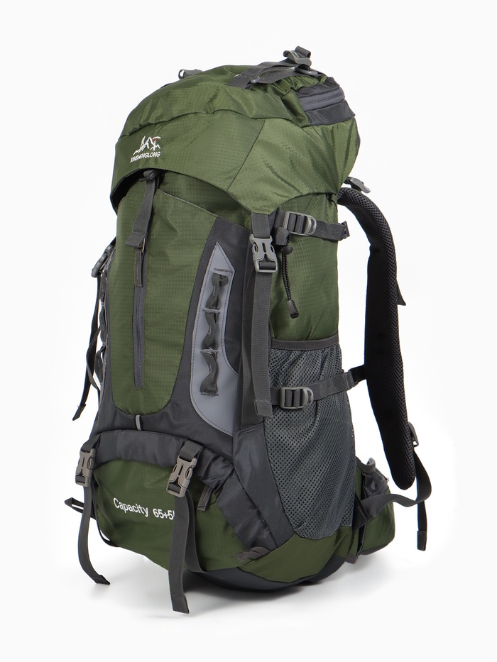 Рюкзак туристический, 65+5 литров, отдел на шнурке, 5 наружных карманов, 2 внутренних кармана, зелёный - Фото 1