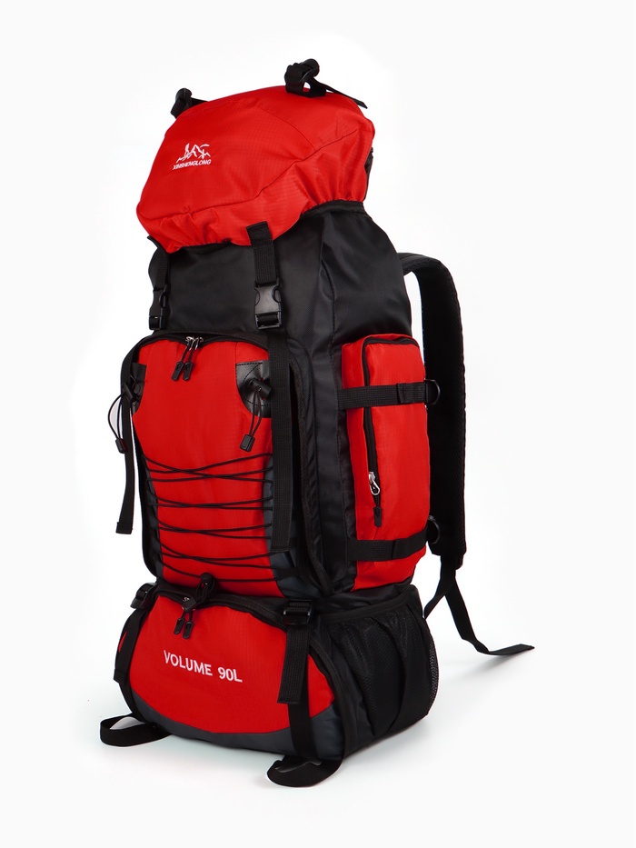 Рюкзак туристический, 90 литров, 6 наружных карманов, шнуровка, красный