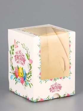 Коробка подарочная пасхальная с окном «Пасхальный венок» 9.5?9.5?12.5 см (комплект 5 шт)