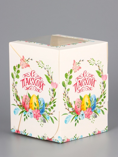 Коробка подарочная пасхальная с окном «Пасхальный венок» 9.5×9.5×12.5 см