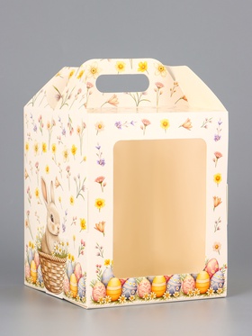 Коробка подарочная пасхальная с окном, с фронтальной загрузкой «Кролик в корзинке» 15?15?18 см (комплект 5 шт)