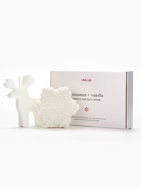 Подарочный набор новогодний: бомбочка снежинка и фигурная свеча олень, URAL LAB