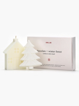 Подарочный набор новогодний: фигурное мыло ёлка и фигурная свеча дом, URAL LAB