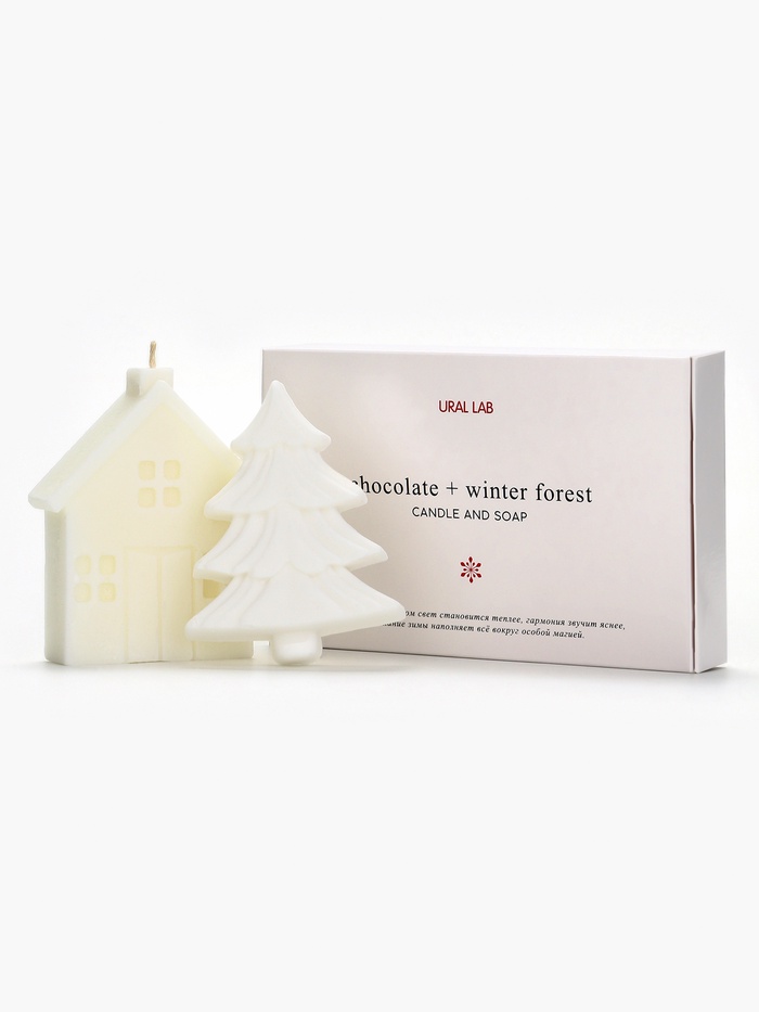Подарочный набор новогодний: фигурное мыло ёлка и фигурная свеча дом, URAL LAB - Фото 1