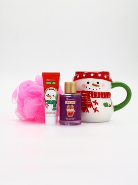 Подарочный набор новогодний «Снеговик», гель для душа, кружка, мочалка и крем для рук, URAL LAB
